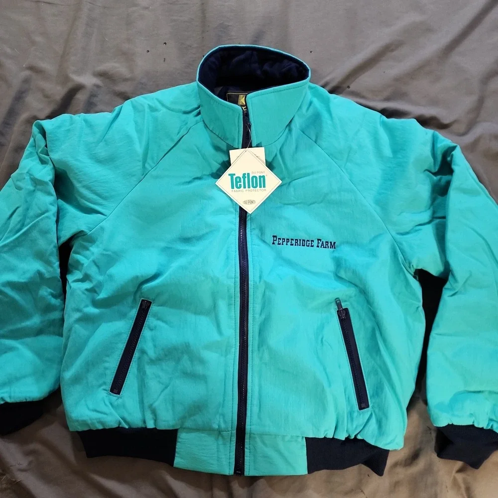 Vtg 90s Pepperidge Farm Jacket K-Products Made in USA Deadstock Teal Navy Men L
